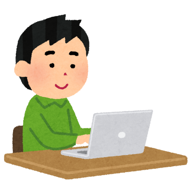 パソコンでアダルト動画サイトを利用している男性のイラスト（AVを安全に楽しむ方法を解説するページ用）